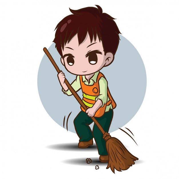 Cute street sweeper cartoon. job concept. Vector | Premium Download