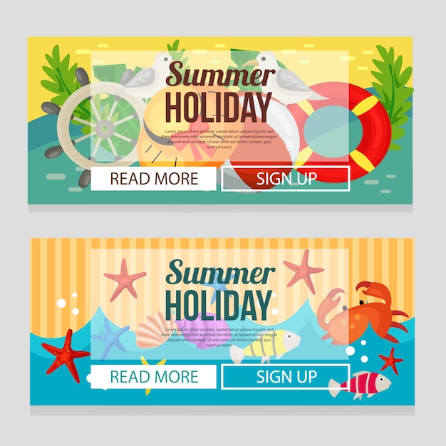 Download Cute summer holiday banner with marine theme vector ...
