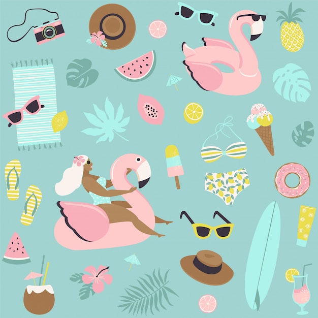 Premium Vector Cute summer seamless pattern.