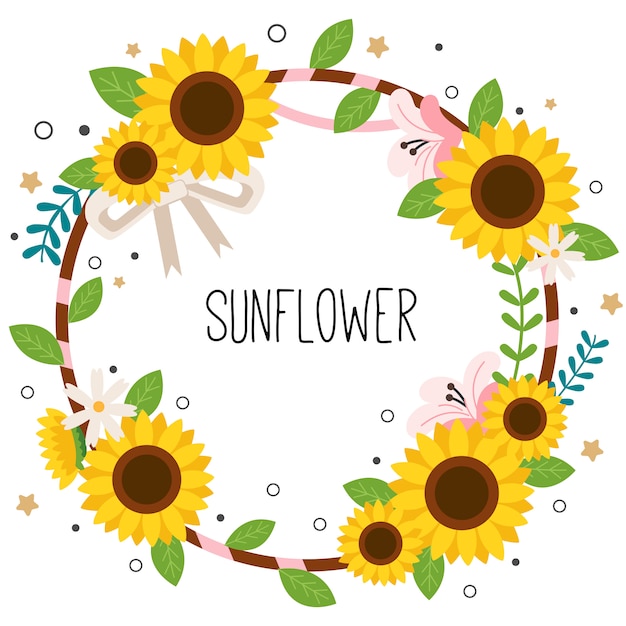 Download The cute sunflower with white flower, floral wreath ...