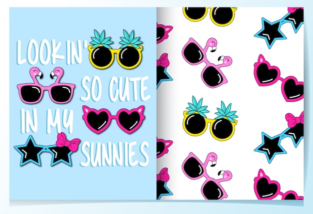 Cute sunglasses seamless pattern Premium Vector