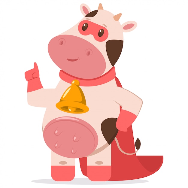 Premium Vector | Cute superhero cow in a red mask and cape.