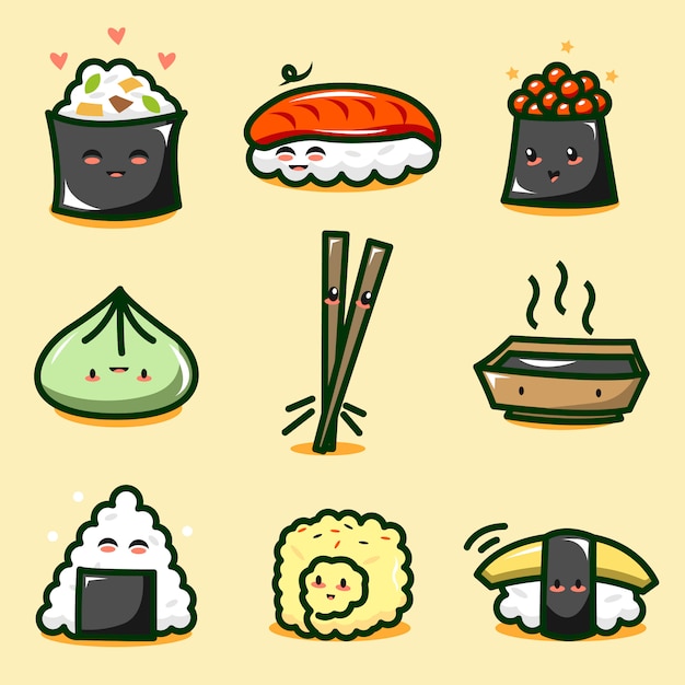 Premium Vector | Cute sushi character collection