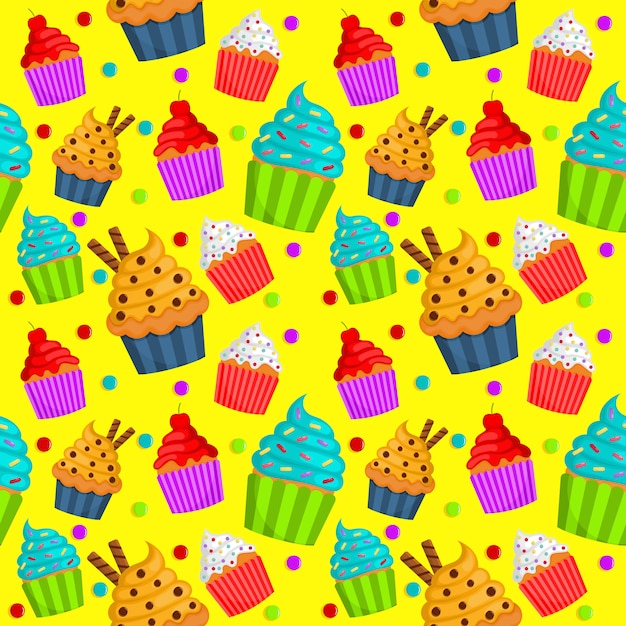 Premium Vector | Cute sweet cupcake seamless pattern. summer desserts