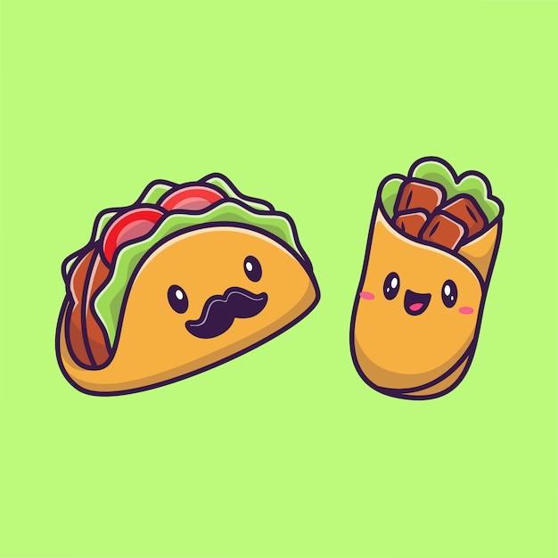 Premium Vector | Cute taco and burrito food cartoon icon illustration