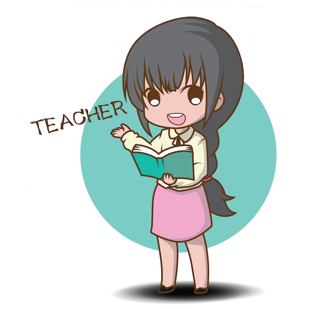 Cute teacher cartoon character style. Premium Vector
