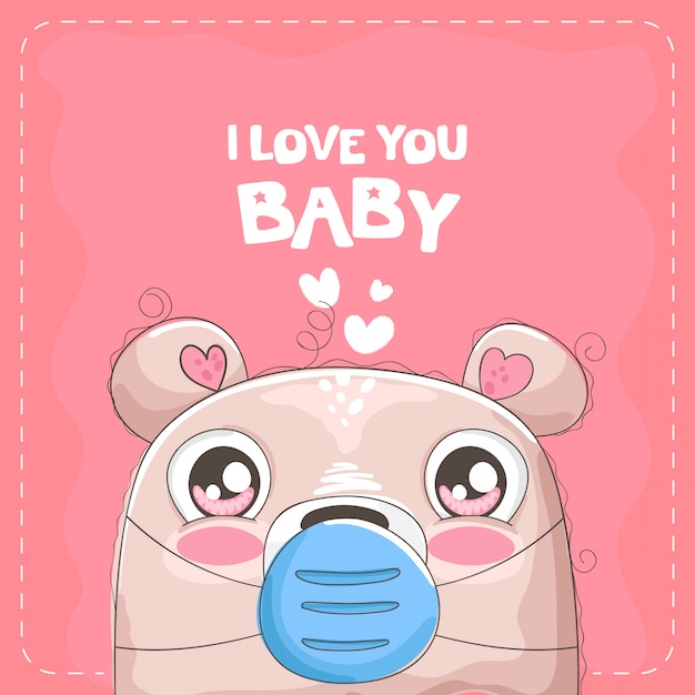 Premium Vector Cute Teddy Bear Card With Mask That Says I Love You Baby