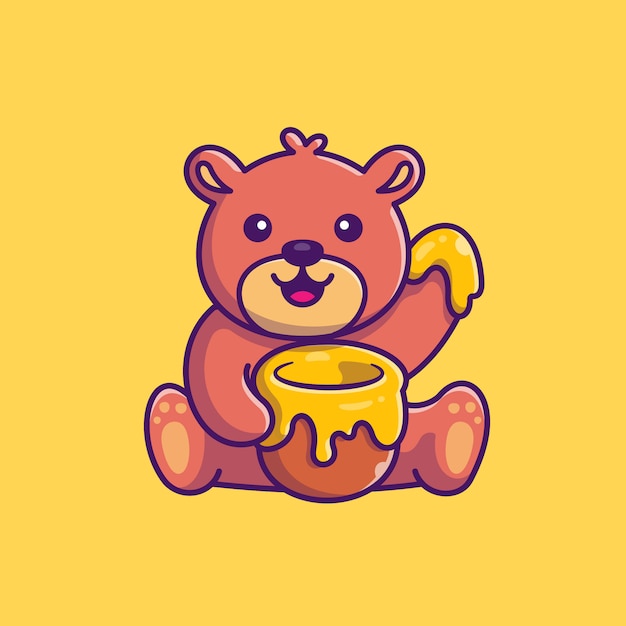 Premium Vector | Cute teddy bear eat honey icon illustration. bear ...