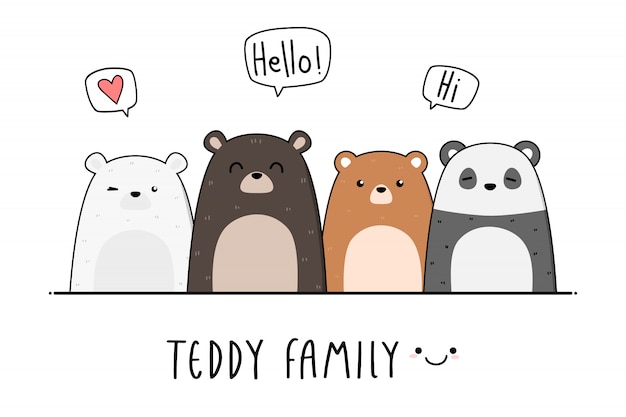 Cute teddy bear family cartoon doodle wallpaper | Premium ...