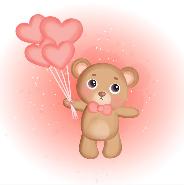 teddy bear holding balloons