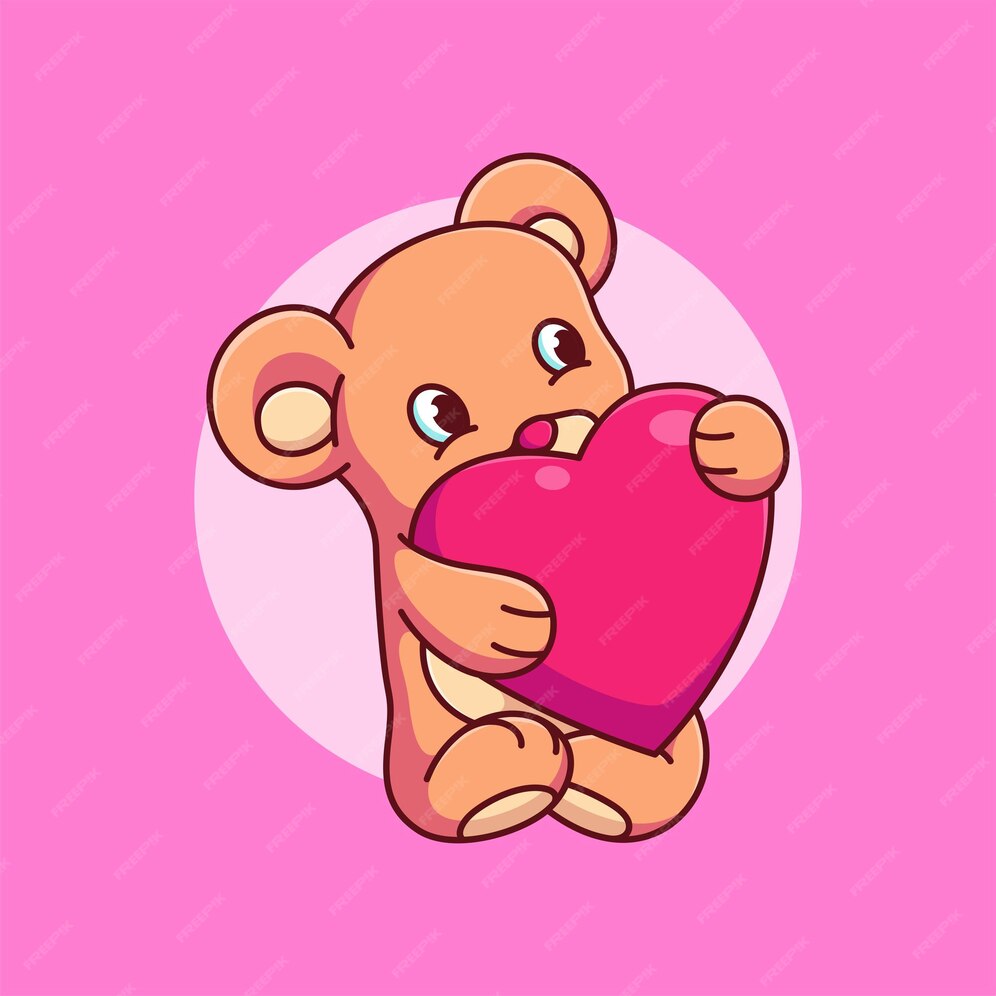 Premium Vector | Cute teddy bear hugging love balloon vector