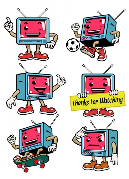 Premium Vector | Cute television mascot in various pose