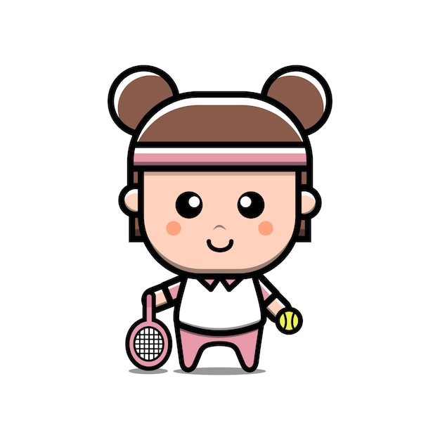 かわいいテニスの女の子キャラのベクトルイラスト プレミアムベクター