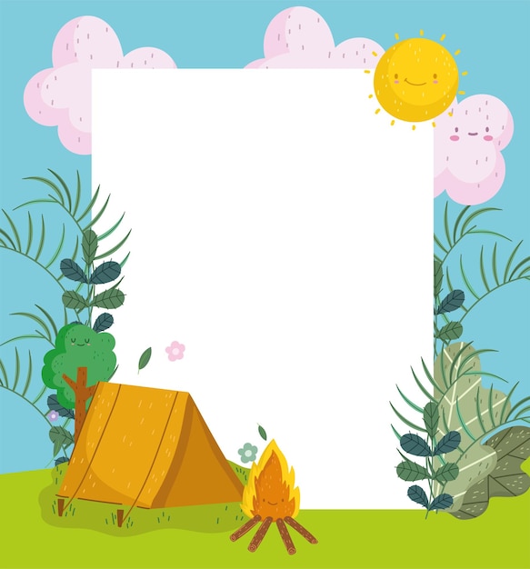 Premium Vector | Cute tent campfire and blank board