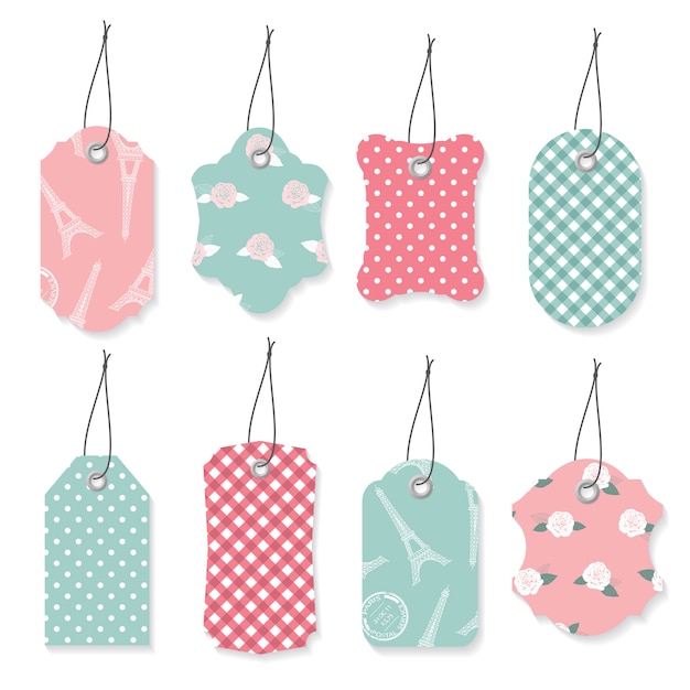 Cute textile label tags set. Premium Vector