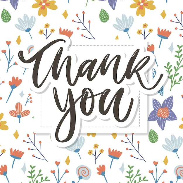 Premium Vector | Cute thank you lettering with flowers