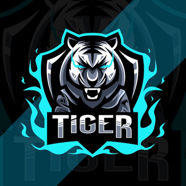 Cute tiger angry mascot logo esport design | Premium Vector