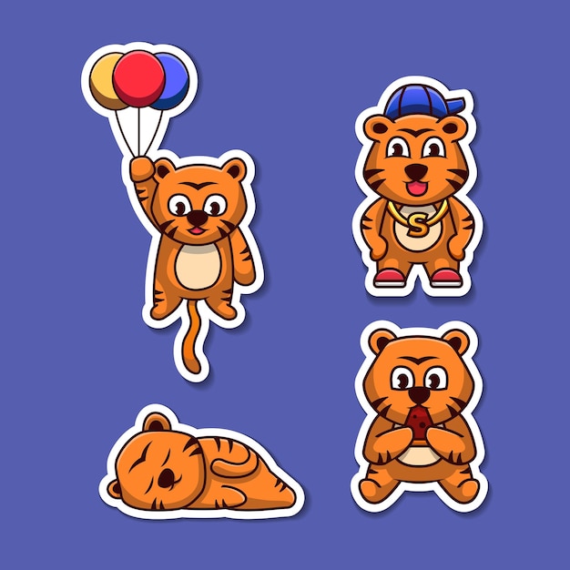 Premium Vector Cute Tiger Cartoon Character Illustration Sticker Set