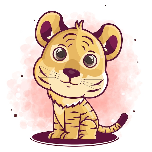 かわいい虎の漫画のキャラクターの座っているイラスト プレミアムベクター