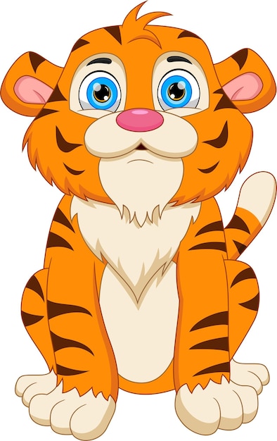 Premium Vector | Cute tiger cartoon posing sitting