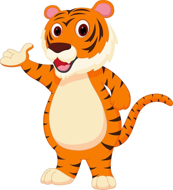 Premium Vector | Cute tiger cartoon presenting