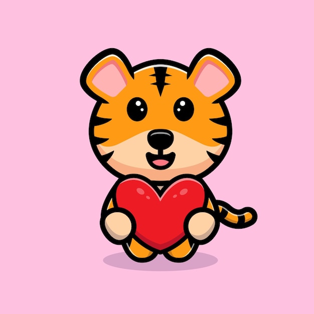 Premium Vector | Cute tiger holding heart cartoon mascot