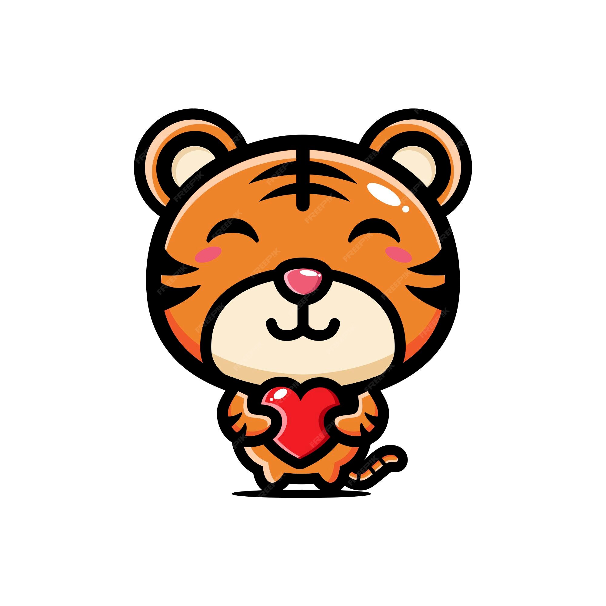 Premium Vector | Cute tiger hugging a love heart