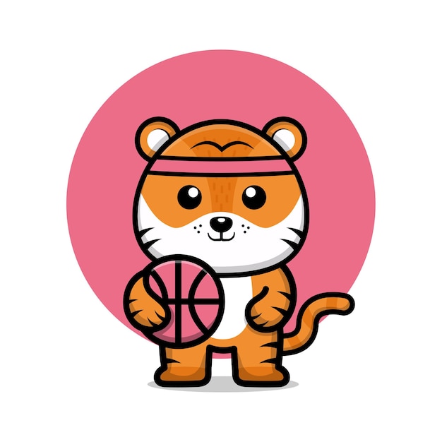 Premium Vector | Cute tiger play basketball cartoon illustration