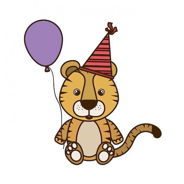 Premium Vector | Cute tiger with helium balloon