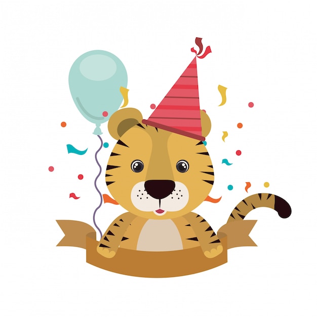 Premium Vector | Cute tiger with party hat