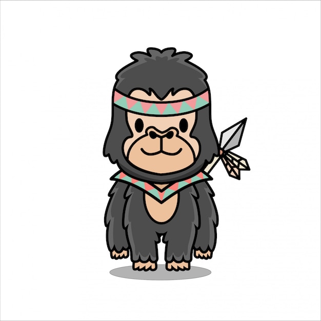 プレミアムベクター かわいい小さなゴリラkknativeアメリカの動物マスコットのキャラクターデザイン