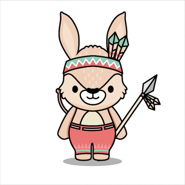 プレミアムベクター かわいい小さなウサギのネイティブアメリカンアニマルマスコットキャラクターデザイン