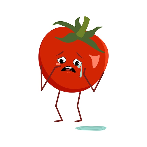 Premium Vector | Cute tomato character with crying and tears emotions ...