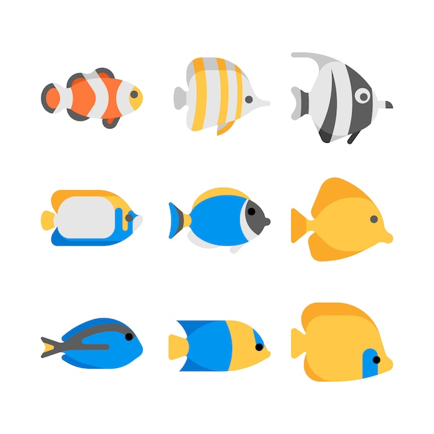 Download Cute tropical sea fish illustration icons | Premium Vector