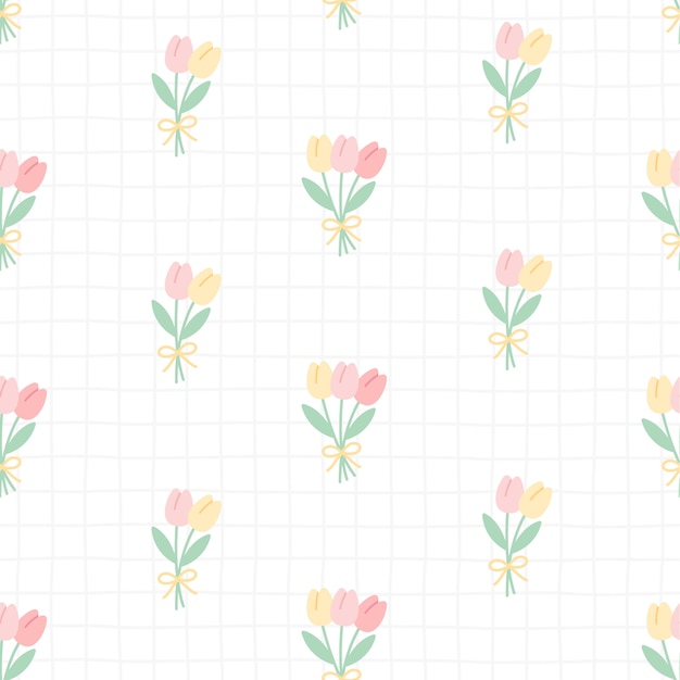かわいいチューリップの花のシームレスなパターン背景 プレミアムベクター