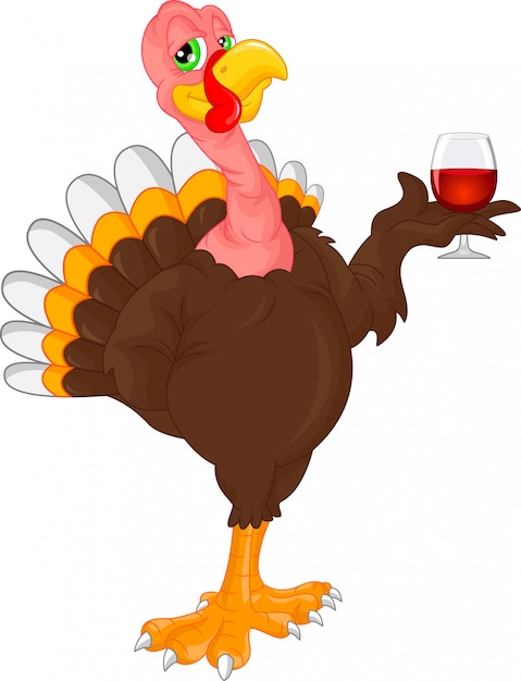 Cute turkey bird cartoon holding wine Vector | Premium Download