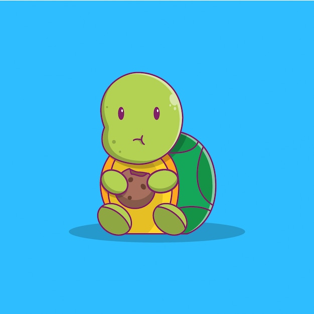 Premium Vector | Cute turtle eat cookies flat illustration