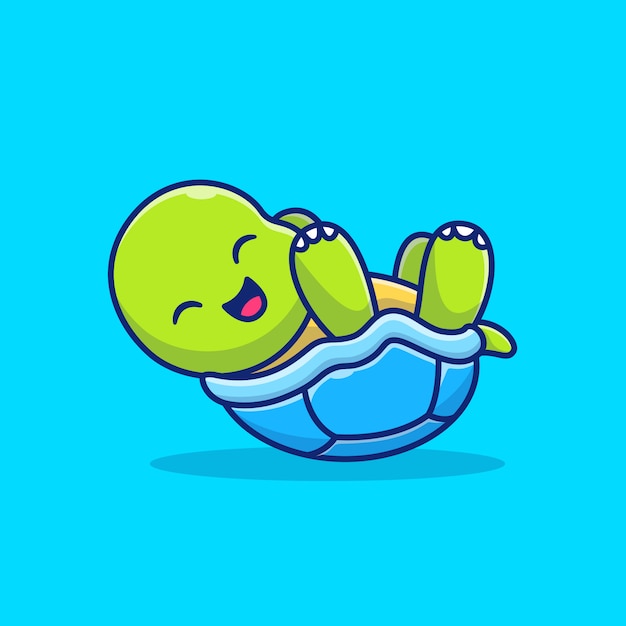 Premium Vector | Cute turtle laughing and lying down cartoon icon ...