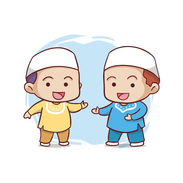 かわいい2つのイスラム教徒の子供たちのイラスト プレミアムベクター