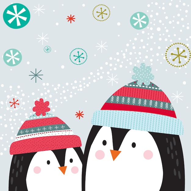 Premium Vector | Cute two penguins wearing matching hats