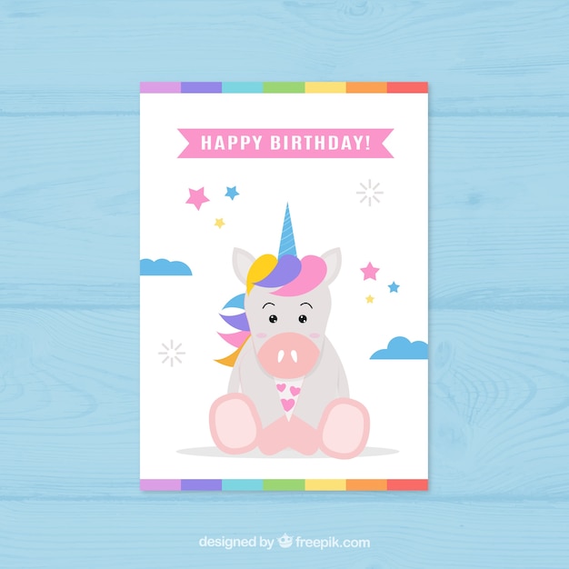 Download Free Vector | Cute unicorn birthday card