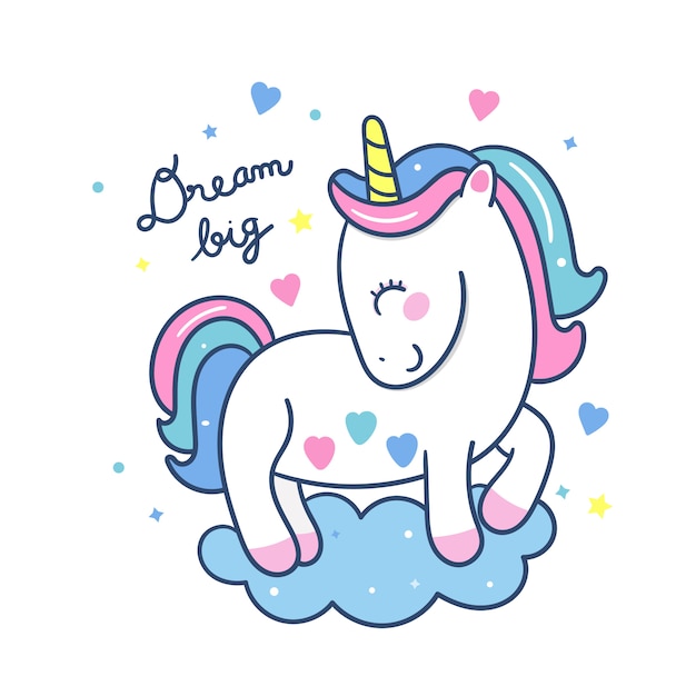 Download Cute unicorn cartoon dream big series hand drawn style ...