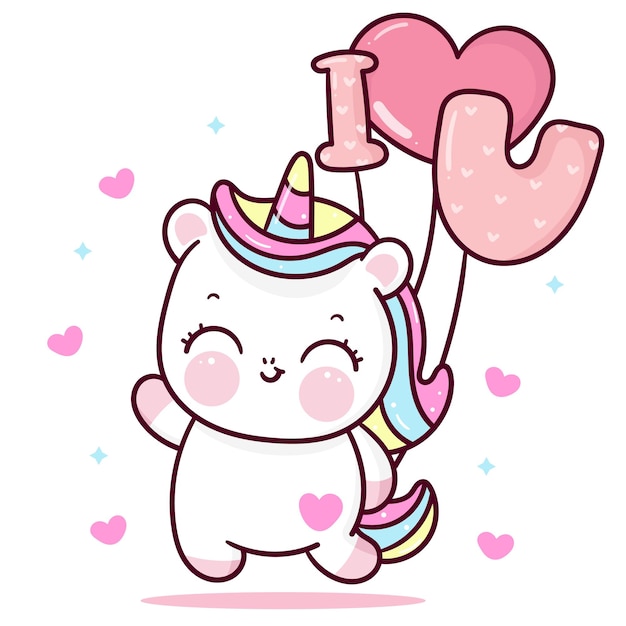 Premium Vector | Cute unicorn cartoon holiding i love you balloon with