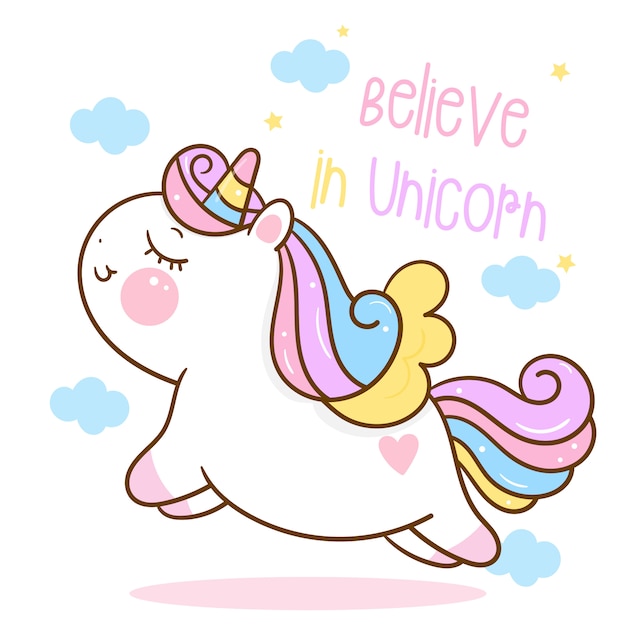 Cute unicorn cartoon jump in the air flat style | Premium Vector