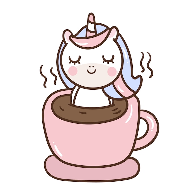 Download Premium Vector Cute Unicorn Cartoon Relax In Coffee Cup