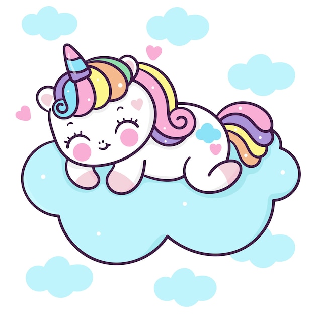 Premium Vector Cute Unicorn Cartoon Sleep On Cloud Kawaii Style