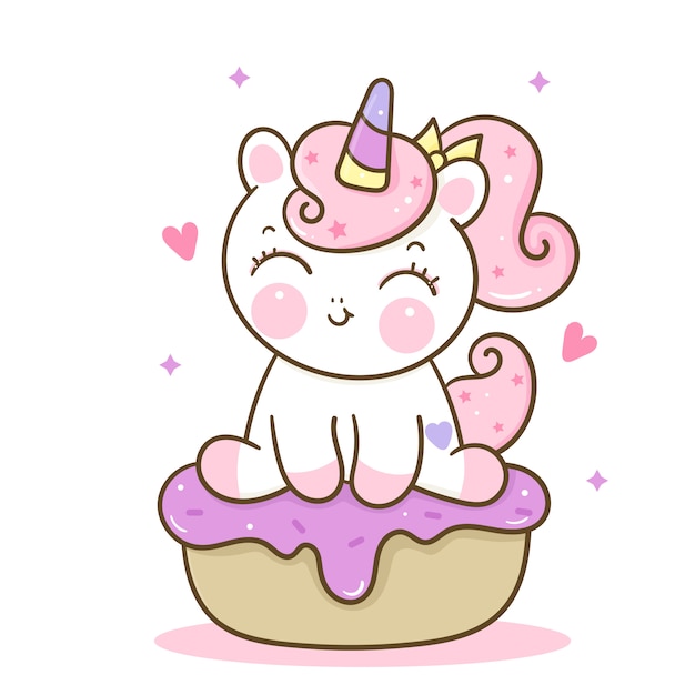 Premium Vector | Cute unicorn cartoon with birthday cake