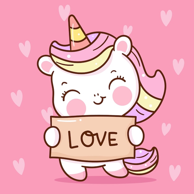 Premium Vector | Cute unicorn cartoon with love label kawaii for ...