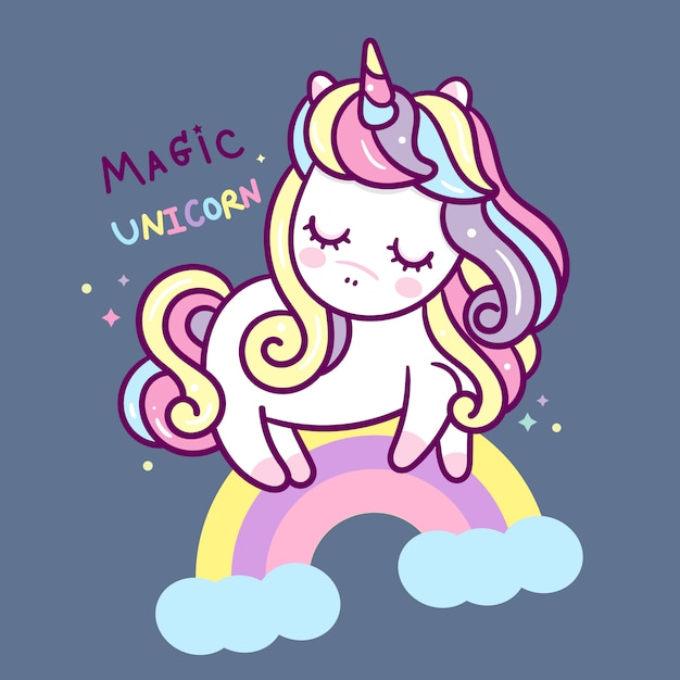 Premium Vector | Cute unicorn cartoon with rainbow hand drawn style