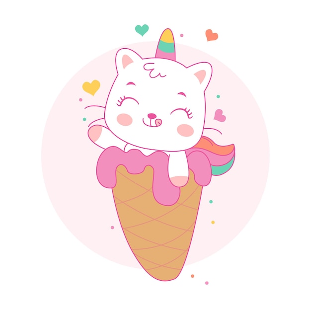 Premium Vector | Cute unicorn cat on ice cream cartoon